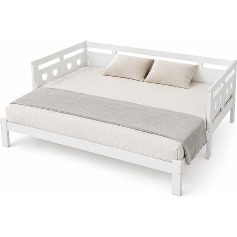 Lit banquette extensible cœur 90x190 cm en bois, 2 couchages, blanc, pour chambre d’amis et petit espace, design chaleureux et robuste - CHICFURN (1/5)