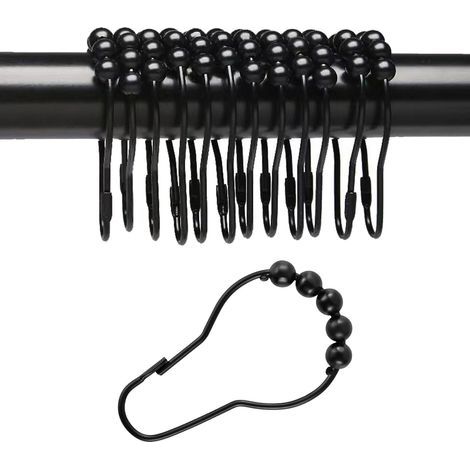 12 schwarze Duschringe aus Edelstahl – Robustes Schiebeduschvorhangsystem – Set mit 12 langlebigen Haken (1/5)