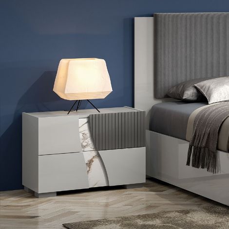 Comodino 2 cassetti grigio laccato lucido L 74 - Onda