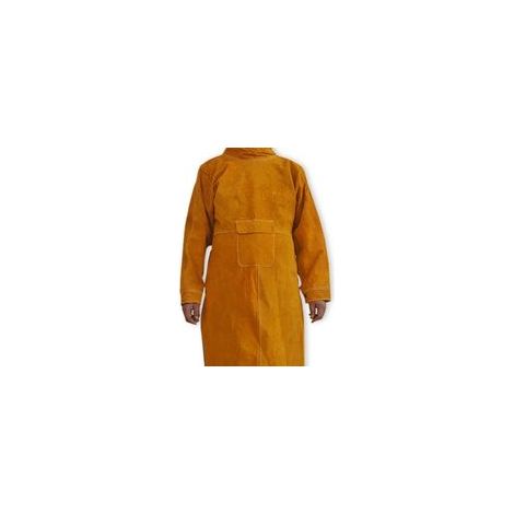 1 tablier de soudage anti-flamme en cuir de vache, manteau long, vêtements de protection, combinaison de soudeur, cuir durable, protection supplémentaire, 105 cm (jaune)