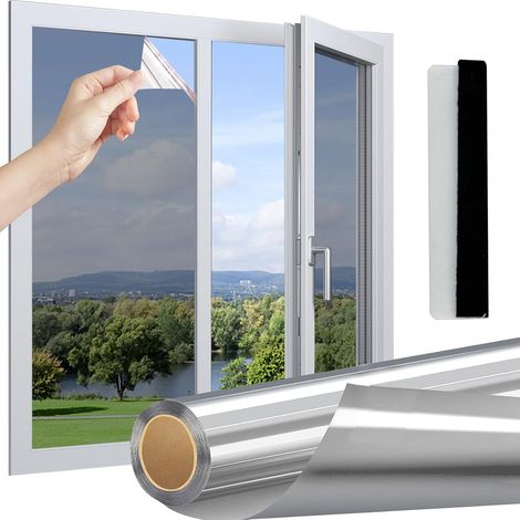 Mirror Film, Self-Adhesive Sun Protection Window Film, Privacy Protection, Thermal Insulation, Roof Window, Indoor or Outdoor, UV Protection 40 x 200 (1/5)