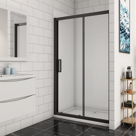 1400x1950mm Matt Black Frame Sliding Shower Enclosure 8mm Glass NANO Cubicle Screen Door