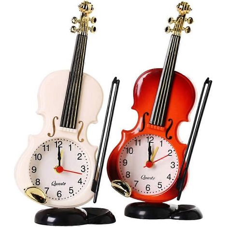 2024 Lot de 2 horloges de chevet en forme de violon, réveil, objets décoratifs pour café ou maison