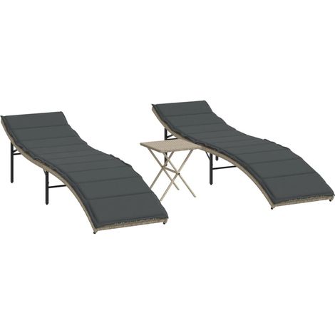 Maison Exclusive - Lettini Prendisole 2pz con Tavolino Grigio Chiaro in Polyrattan