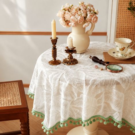 Nappe champêtre dentelle motif feuilles de bananier bordure pompons 80 x 80 cm 30 × 30 × 30 cm 1 kg – Livraison gratuite (1/4)
