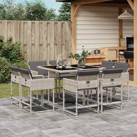 Ensemble à manger de jardin et coussins 9 pcs-Salon de jardin gris clair rotin 368441 (1/5)