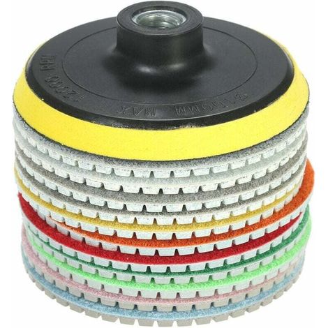 11 Diamantpolierpads (10 cm) + Halterung – Nasspolieren von Granit, Marmor, Stein, Keramik und Beton (1/4)