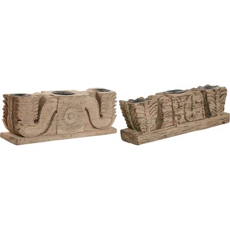 Bougeoir bois sculpté pour déco chaleureuse et élégante - Bois naturel sculpté (1/5)