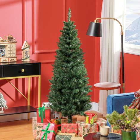 Árbol de Navidad Tipo Lápiz 150 cm con Base Plegable y 317 Ramas para Dormitorio Oficina Verde (1/5)
