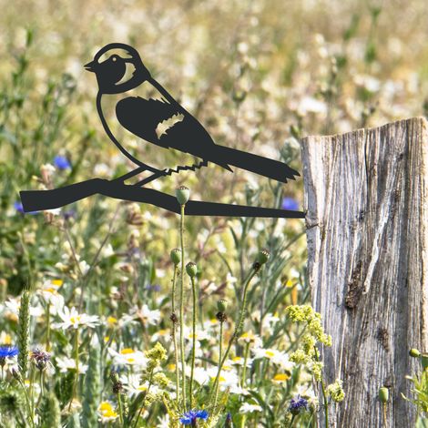 Piquet décoratif en métal en forme de moineau pour arbre / Noir ou rustique, décoration de jardin / Idée cadeau pour les ornithologues amateurs (1/5)