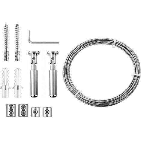 10m stainless steel wall-mounted support kit with accessories for clotheslines, shower curtains, photo wires, balconies and outdoor use (1/5)