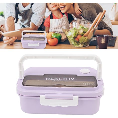 Unterteilte Lunchbox/Bento-Box aus Kunststoff für Schüler und Erwachsene, mikrowellengeeignet, tragbar, Farbe: Taro-Lila. (1/5)