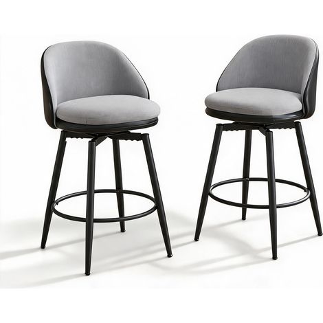 Lot de 2 Tabourets de Bar Pivotants PU Hauteur 66 cm Dossier Repose‑Pieds (1/5)
