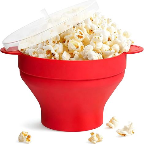 Microwave Popcorn Popper Sturdy Handles, Silicone Popcorn Maker, Collapsible Bowl with Lid