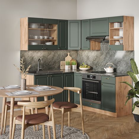 Cucina angolare completa Fame-Line, Quercia verde-oro Country/oro Power, 160 x 190 cm , PL Antracite, Vicco (1/5)