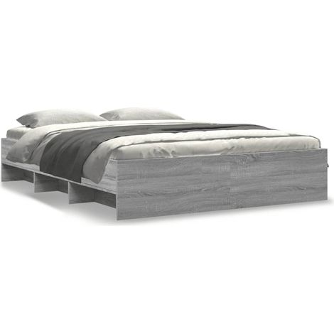 Lit double Lit adulte Cadre de lit sans matelas sonoma gris 160x200cm bois ingénierie (1/5)