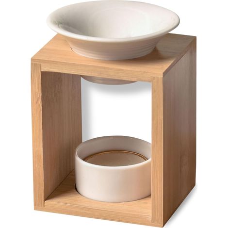 Bruciatore Profumo Arina – Bruciatore fondente cera profumata – Diffusore olio essenziale e profumo d'atmosfera – Portacandele aromaterapia porta candela in legno e ceramica decorativa – Altezza: 12 (1/5)