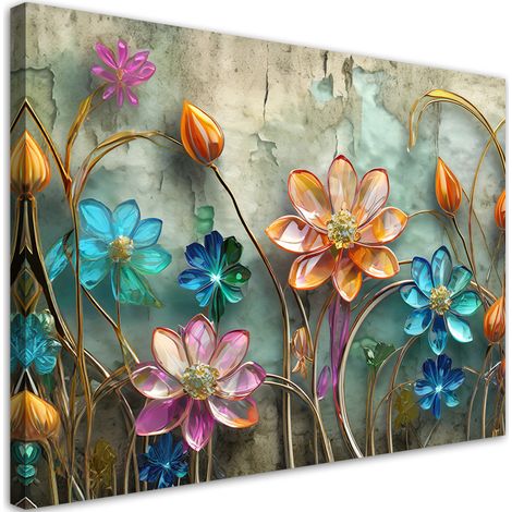 Tableau déco Fleurs Verre Abstrait Coloré 100x70 (1/5)