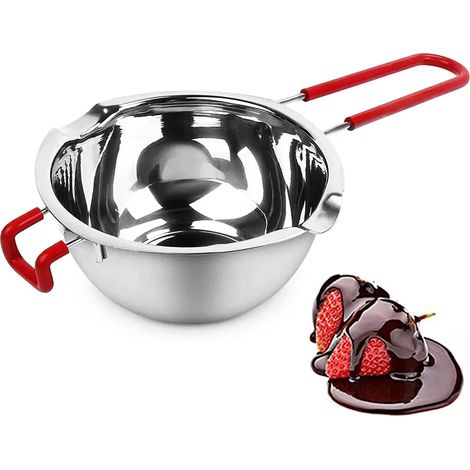 Bol/olla para fundir de 600 ml - Bol para fundir con 2 boquillas - Acero inoxidable de alta calidad - Para chocolate, azúcar, mantequilla, queso, caramelo, velas, con mango resistente al calor.