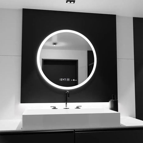 Miroir LED Rond 50 Desembuage Horloge et Thermometre Gradable (1/5)