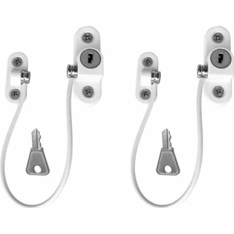 royaluxe - 2 PCS Serrure Fenêtre Sécurité,Entrebailleur Fenêtre Sécurité Porte avec Clé pour Enfant Bébé, Câble Antivol Verrou Porte Coulissante Restricteur Fenêtre en Acier Inoxydable avec Vis (Blanc (1/5)