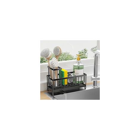 Étagère de cuisine, support mural et évier en acier inoxydable – Noir – (1/5)