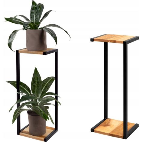 Supporto per fiori da terra in metallo e legno, nero, stile loft, Amiens S 23x20x60 (1/5)