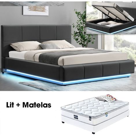 MEUBLER DESIGN Ensemble Matelas Sommier Coffre Gris 140 Alexi, Polyuréthane, Style Contemporain, 214 x 160 x 105 cm (1/3)