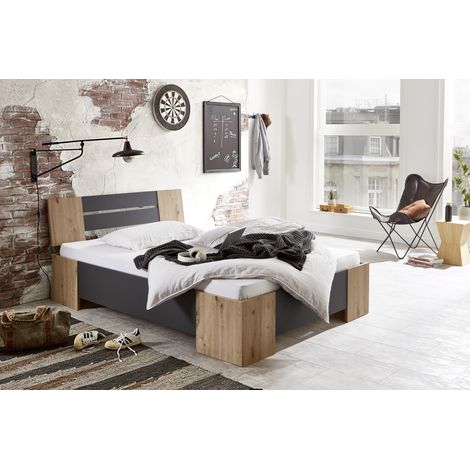 BMG Möbel Futonbett Graz Bett Holzbett Doppelbett 140x200 cm Made in Germany (Mit Rollrost)