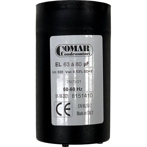 Condensateur de démarrage 63uF à 80uF 320V – Cosses FASTON – Fréquence 50/60Hz – Température de travail -45°C à +65°C – Comar (1/4)