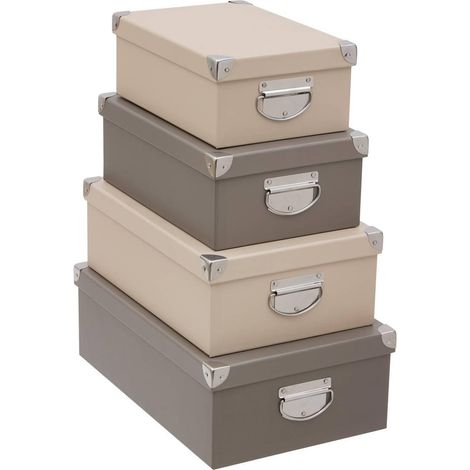 Lot de 4 Boîtes de Rangement "Box'" 40cm Beige & Taupe (1/3)