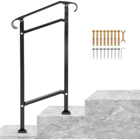 Rambarde en fer forgé, adaptée aux escaliers extérieurs à 1 ou 2 marches, rampe d'escalier réglable pour porche, rampes noires de style transitionnel pour marches en béton ou en bois, kit d'installati (1/5)