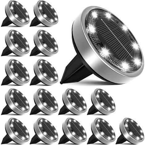 Lampe Solaire Extérieur Jardin 16 Pièces, 8 LED Lumière Solaires Au Sol, Étanche Spot Solaire pour Terrasse Allée Chemin Pelouse Cour Escaliers Passerelle[Blanc Froid] (1/5)