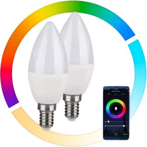Lot de 2 Ampoules LED E14 Connectées 4,5W RGB + Variable 3000-6000K Compatible Google Home / Alexa V-TAC SMART VT-5114 FS - RGB + Variable 3000-6000K (1/5)