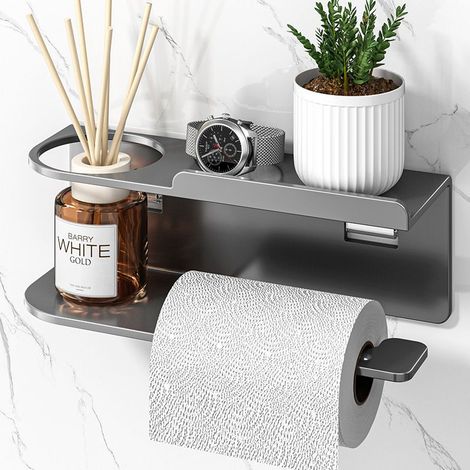 Porte-papier toilette sans perçage, porte-papier toilette autocollant, porte-papier toilette, porte-rouleau de papier toilette mural, porte-rouleau de papier toilette en acier inoxydable avec adhésif (1/5)