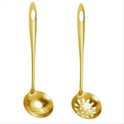 Cuillère à soupe en acier inoxydable avec passoire, accessoires de cuisine, cuillère à soupe à long manche, petite passoire B (1/5)