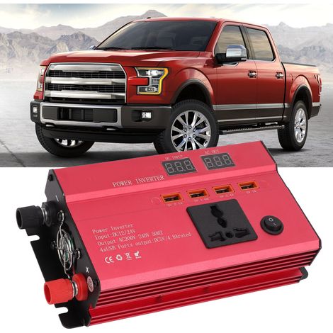 Kfz-Konverter, rot, Nennleistung 420 W, Dualspannung 12 V/24 V auf 220 V 50 Hz, LED-Anzeige, eine Universalsteckdose und vier USB-Anschlüsse, mit Zigarettenanzünderstecker. (1/5)