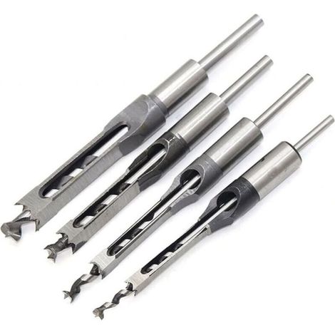 Set 4 bédanes à trou carré - Acier creux - 1/4-3/8 pouces - Menuiserie précise - Outils durables