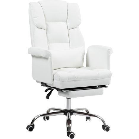 Chaise de bureau ergonomique blanche - Hauteur réglable 48-56 cm, dossier inclinable, repose-pieds inclus (1/5)
