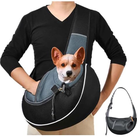 Sac Porte-Animal - Maille Respirante - Réglable - Pour Chien Chat Petit - 39x24x4 cm - Noir - 1 Pièce
