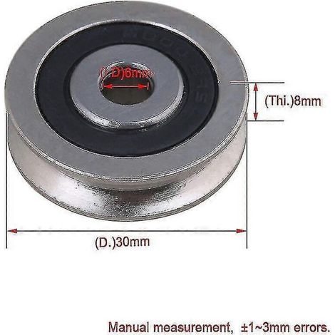 Rullo in acciaio a forma di U con cuscinetto integrato, ruota folle per trasportatore, diametro interno 6 mm, diametro esterno 30 mm