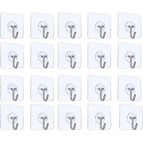 20 ganchos adhesivos transparentes, ganchos de pared para cocina, prácticos ganchos de techo para toallas de baño con ganchos de acero inoxidable (1/4)