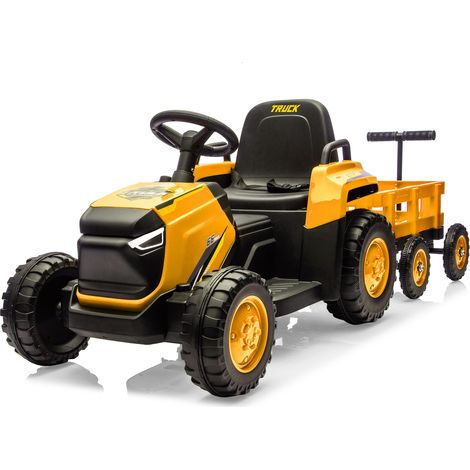 GARVEE Elektro Traktor für Kinder 12V mit Anhänger, Kinder Elektroauto, Fernbedienung, Sicherheitsgurt, 2 Fahrstufen, LED Scheinwerfer, Musik & Hupe, ab 3 Jahren, Gelb (1/5)