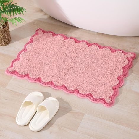 Rosa Petit Tapis de Bain Antidérapant Lavable, Tapis de Salle de Bain Moelleux Absorbant, Design Coquillage Tapis de Salle de Bain Tapis de Douche Séchage Rapide, 40 x 60 cm (1/5)