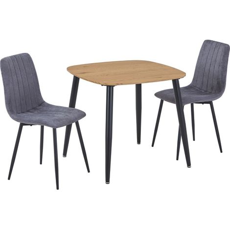 Aspen Light Oak Square Table & 2 Grey Fabric Chair Set - MDF/Metal - L54 x W53.5 x H88 cm