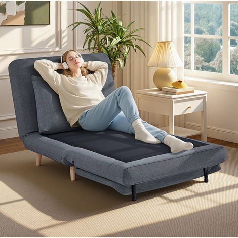 Schlafsessel 191x95 cm grau Polyester 3-in-1 mit verstellbarer Rückenlehne (1/3)