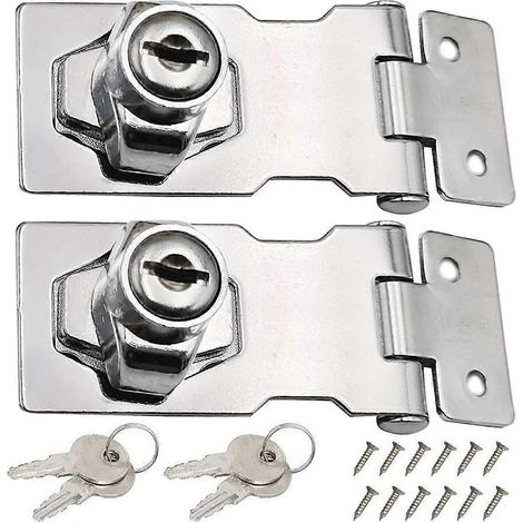 Lot de 2 verrous de porte à moraillon en acier inoxydable de 80 mm avec cadenas et clé pour verrouiller portes de cabanon, armoires, coffres et meubles (1/5)