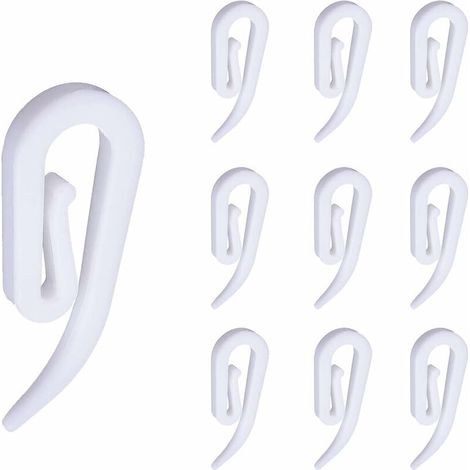 Crochet Pour Rideau - 100 Pièces - Plastique Blanc - 28 X 12 Mm - Pour Rideaux Légers À Moyens (1/5)