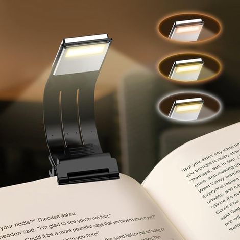 Lámpara de lectura con pinza, Lámpara de libro con clip, Amigable con la vista, 8 LED, 3 temperaturas de color, Regulable continuamente, Negra (1/5)