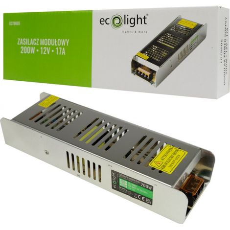 Alimentatore LED 200W 12V 17A IP20 SLIM 224x69x40 Ecolight EC79605 (1/3)
